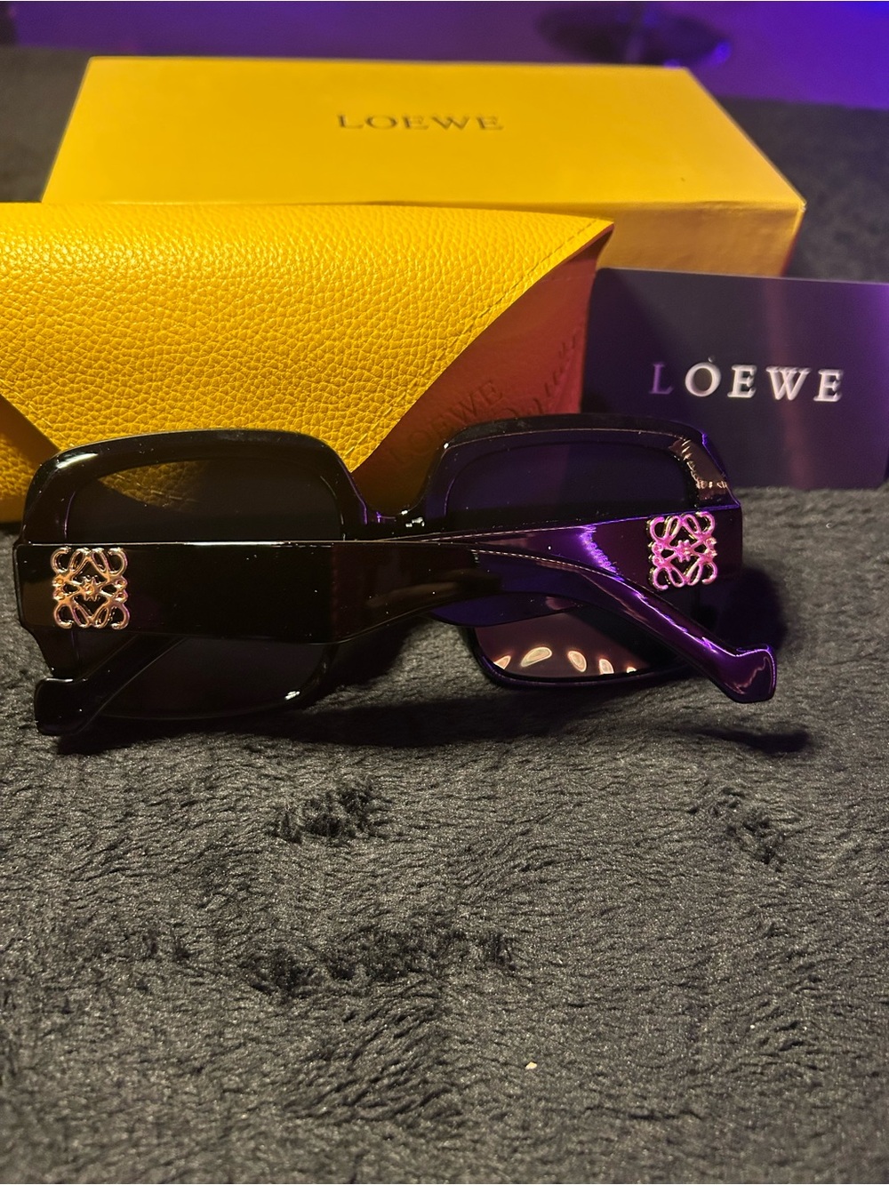 Loewe Black Rectangular Sunglasses with Gold Logo Detail